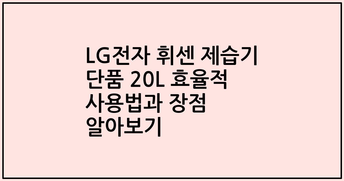 LG전자 휘센 제습기 단품 20L 효율적 사용법과 장점 알아보기